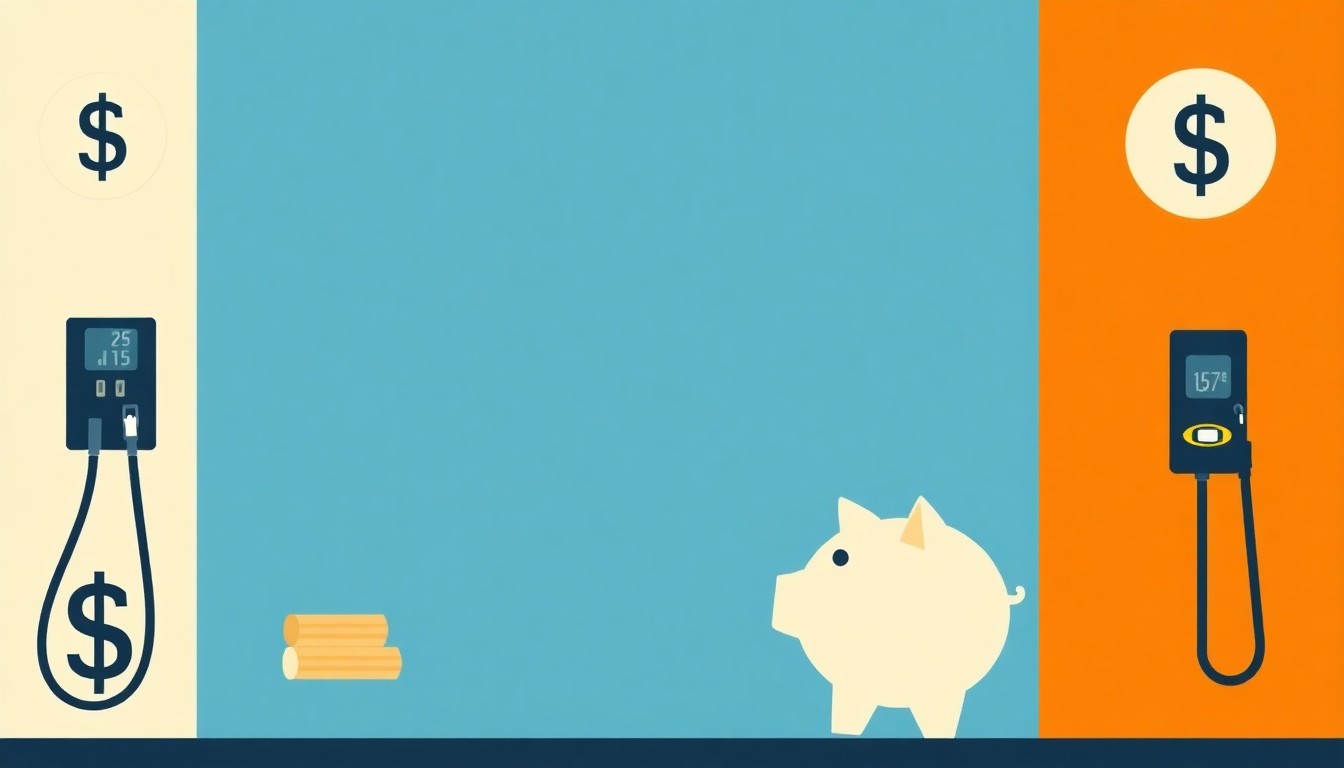 A vibrant abstract composition of overlapping triangles and circles in shades of blue, red, and yellow, conceptually representing the financial pressures of rising fuel costs and the need for economic assistance.