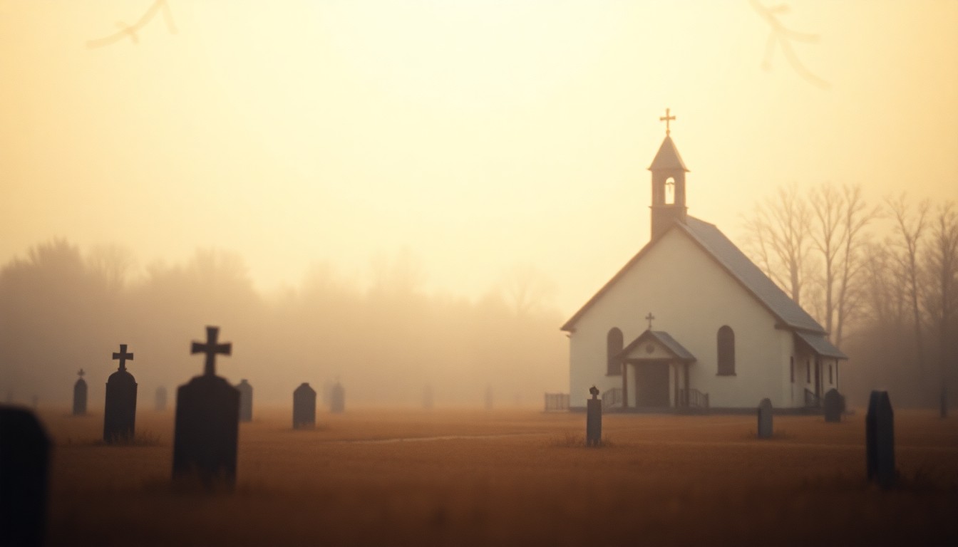 An extremely abstracted, out-of-focus photograph in soft pools of warm light and color, depicting a serene scene that evokes a sense of reverence and remembrance.