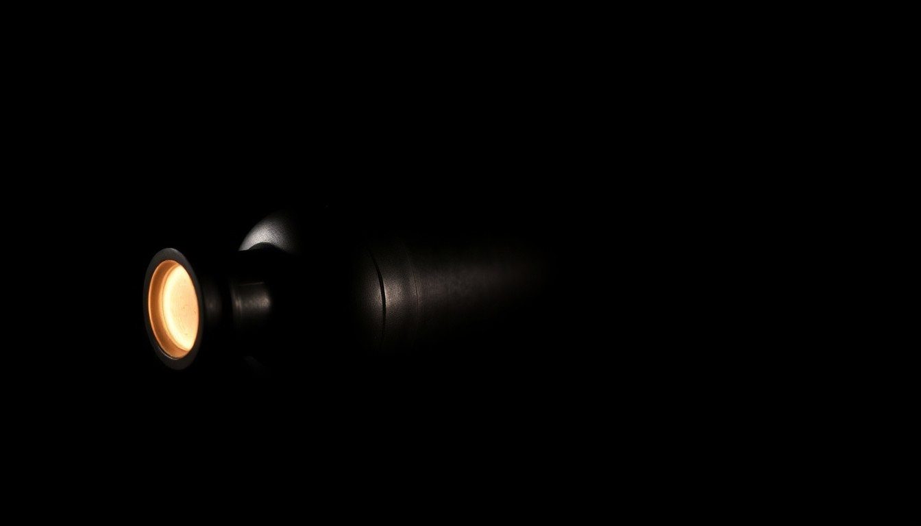 An extreme close-up photograph of a metal pipe bomb with end caps and a fuse, lit by a harsh, direct camera flash against a pitch-black background, creating a stark, gritty, investigative aesthetic.