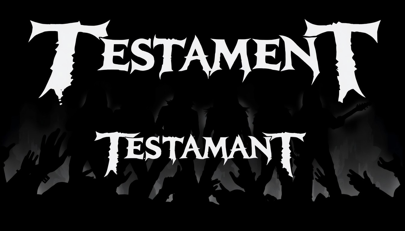 An abstract, minimalist illustration featuring stark black silhouettes in jagged, angular shapes, conveying the raw power and intensity of thrash metal music.