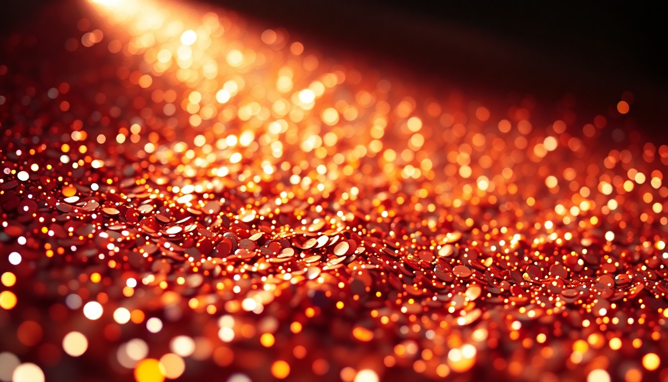 An abstract, high-contrast close-up photograph of shimmering, glittering sequins, capturing the glamour and energy of the music industry.