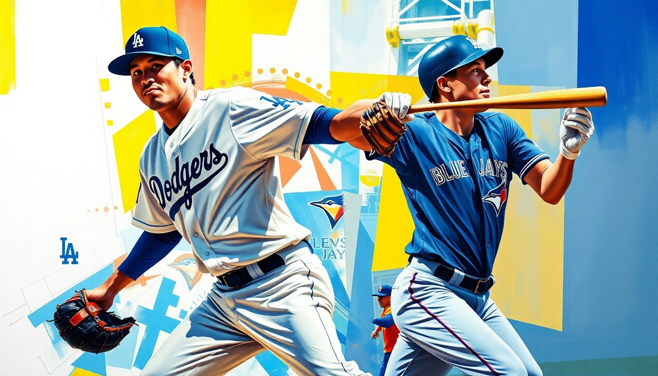 A cubist, geometric painting depicting Shohei Ohtani's pitching motion and batting swing broken down into overlapping planes of color, capturing the dynamic energy of his performance.