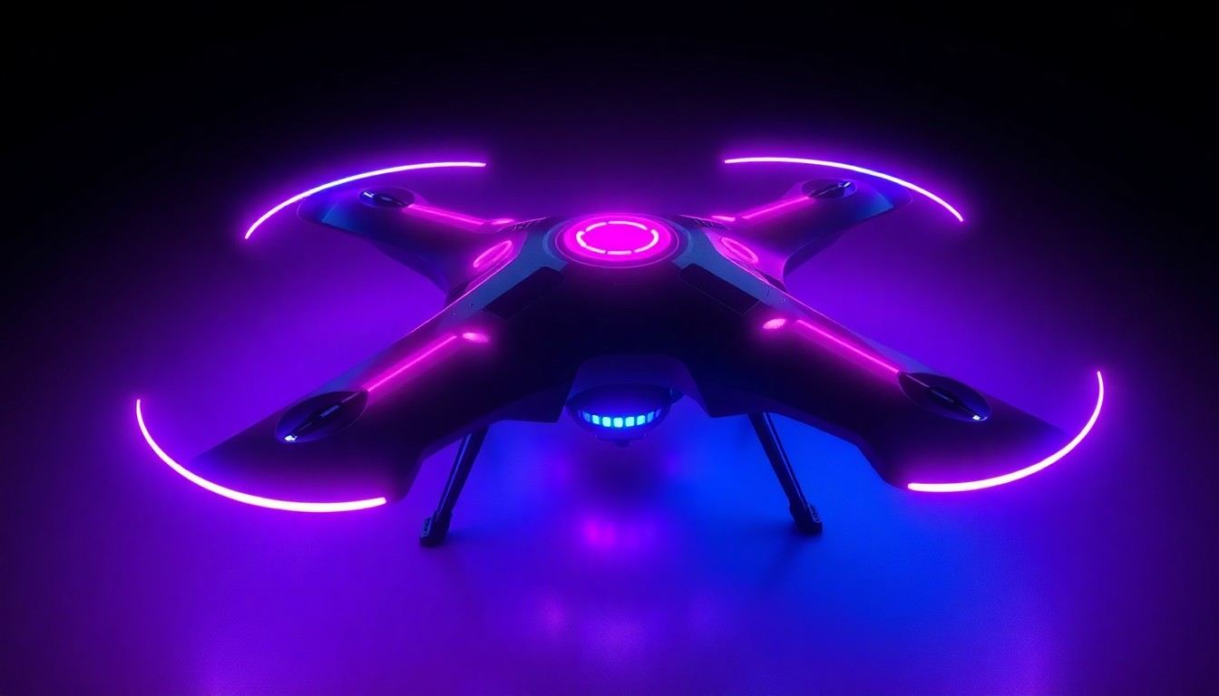 A highly detailed 3D illustration of a glowing, futuristic unmanned aerial vehicle with sleek, angular forms and pulsing neon blue and magenta lights, conceptually representing the advanced communication and autonomous capabilities of the new Cytta Air platform.