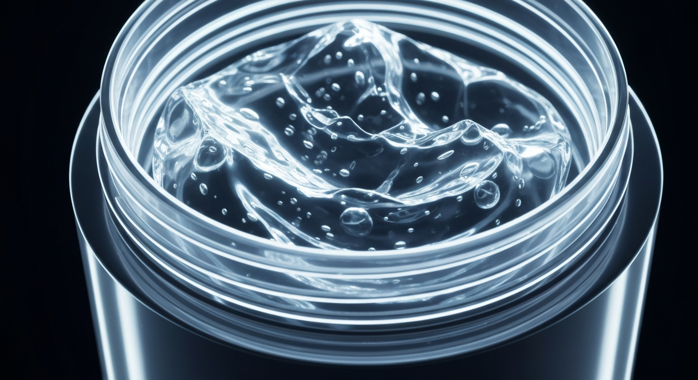 A translucent, ghostly X-ray photograph of a medical gel container, revealing its internal structure in glowing lines against a dark background, conceptually illustrating the microbial contamination issue.