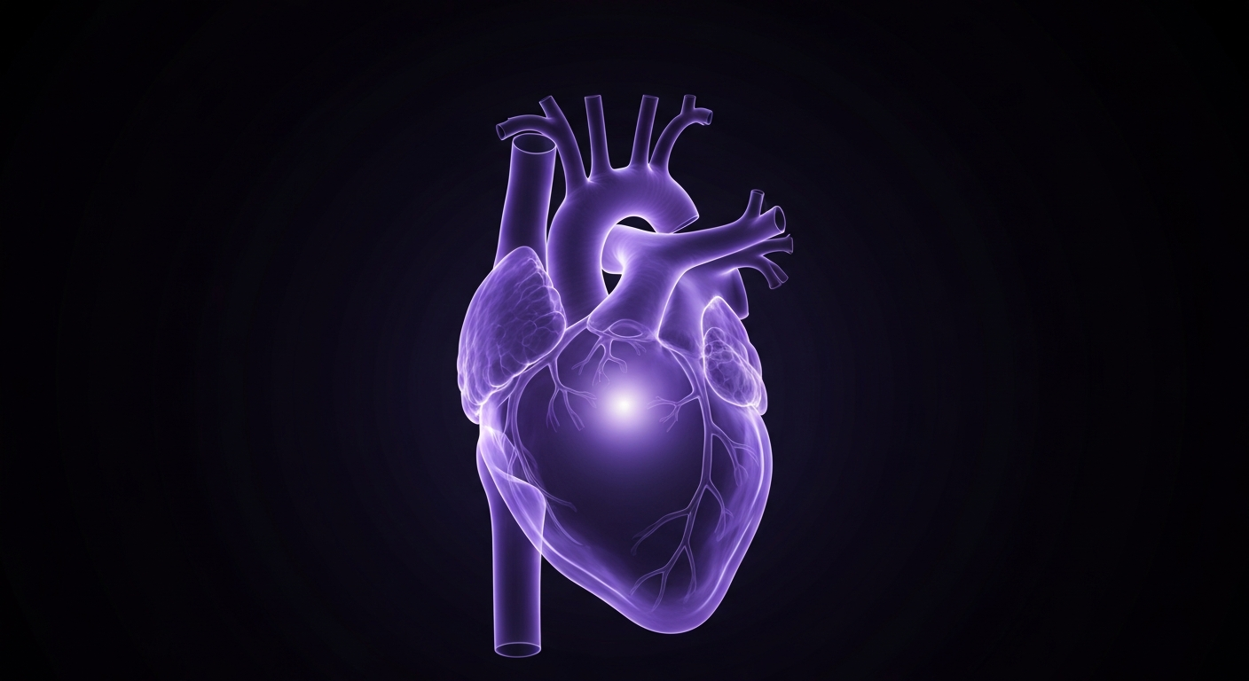 A ghostly, translucent X-ray image of a human heart, rendered in shades of blue and purple against a dark background, conceptually representing the life-saving medical services being offered at a community health event.