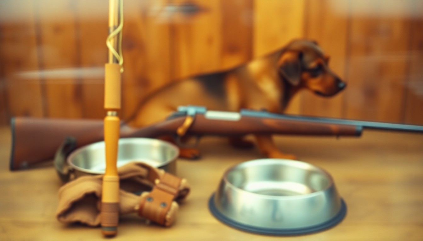An extremely abstracted, out-of-focus photograph in warm tones depicting blurry shapes that suggest a fishing rod, hunting rifle, and dog bowl, conceptually representing the outdoor hobbies and animal companionship that defined Donnie Frank Burns' life.