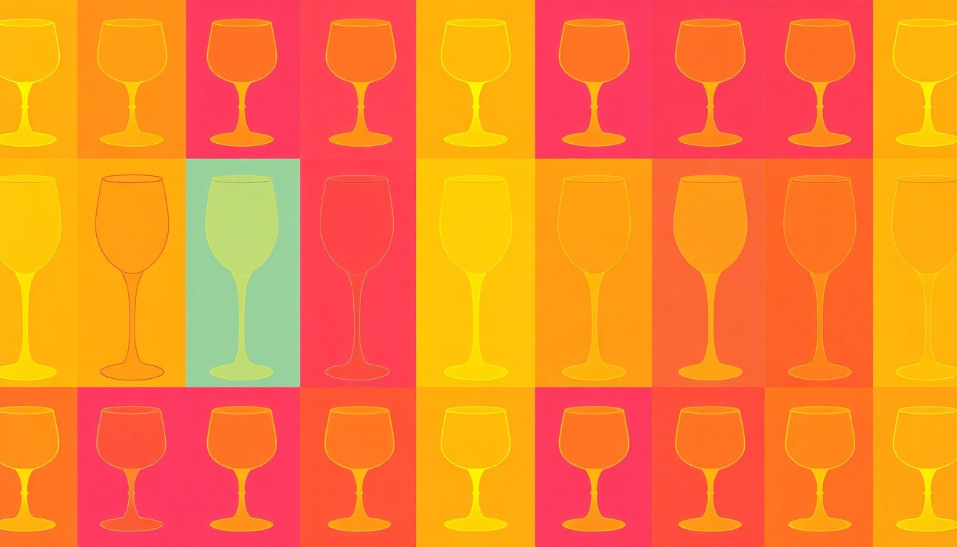 A vibrant, high-contrast silkscreen illustration of a wine glass repeated in a grid pattern, representing the transformation of the former Daley's on Yates restaurant into a catering space.