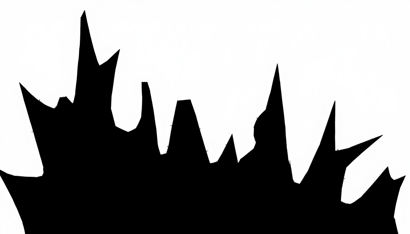 An abstract, minimalist illustration featuring stark black silhouettes of guitar shapes and other angular forms, conveying the atmospheric, emo-influenced sound of the indie band proun.