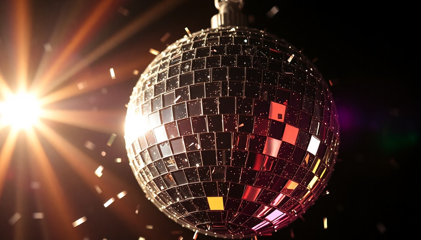An abstract close-up photograph of shimmering, reflective glass shards in dramatic studio lighting, conveying the glamour and energy of a new musical collaboration.