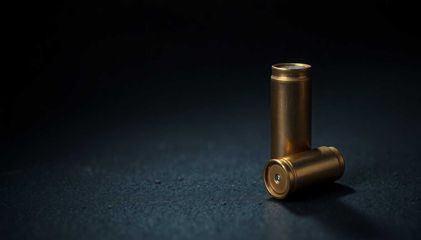 An extreme close-up of a single spent shell casing on a dark, textured surface, creating a stark, investigative visual that conceptually represents the ongoing police probe into a recent shooting death.