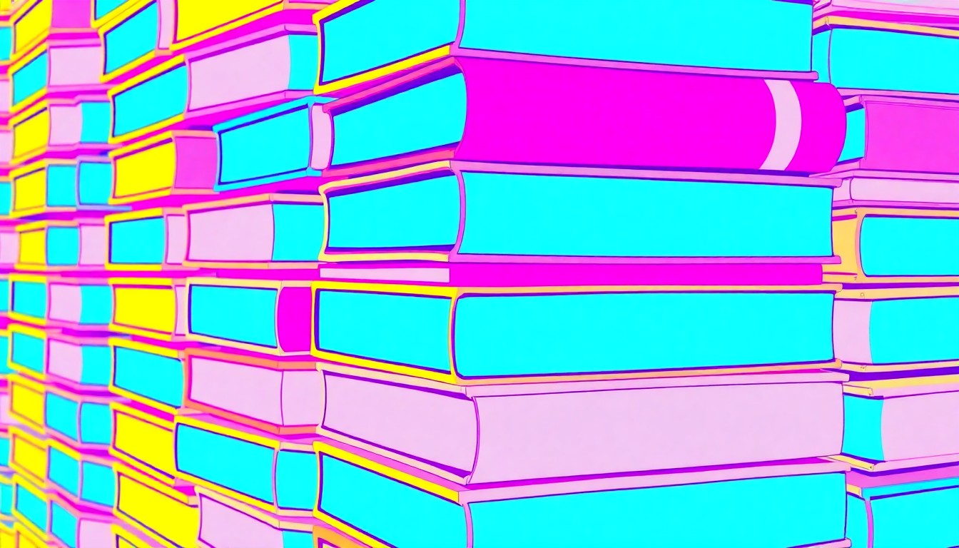 A bold, pop art-inspired illustration featuring a repeating grid of brightly colored textbooks in neon shades of blue, pink, and yellow, conceptually representing the financial challenges facing the Wake County public school system.