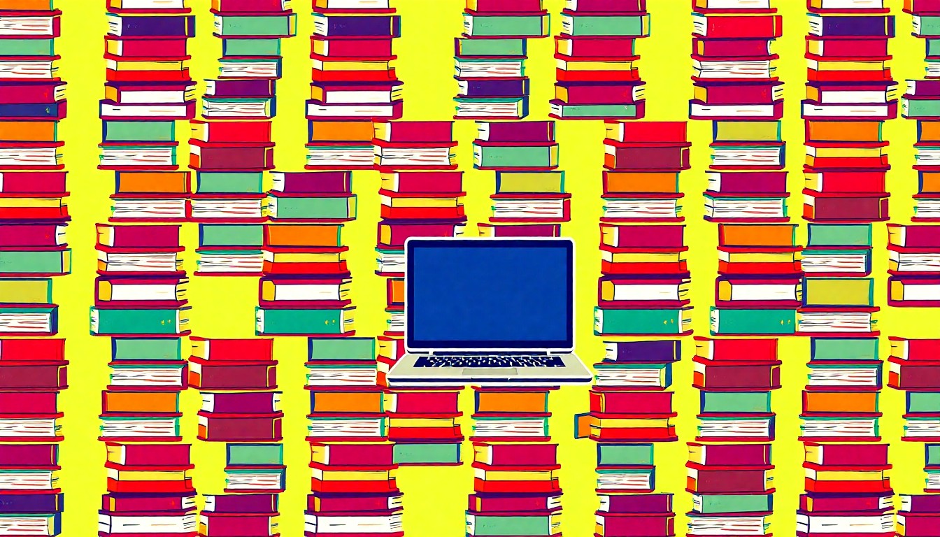 A vibrant, pop art-inspired grid of repeating images depicting academic objects like textbooks and a laptop, conceptually representing the academic focus of the College of Business and Industry at Jacksonville State University.