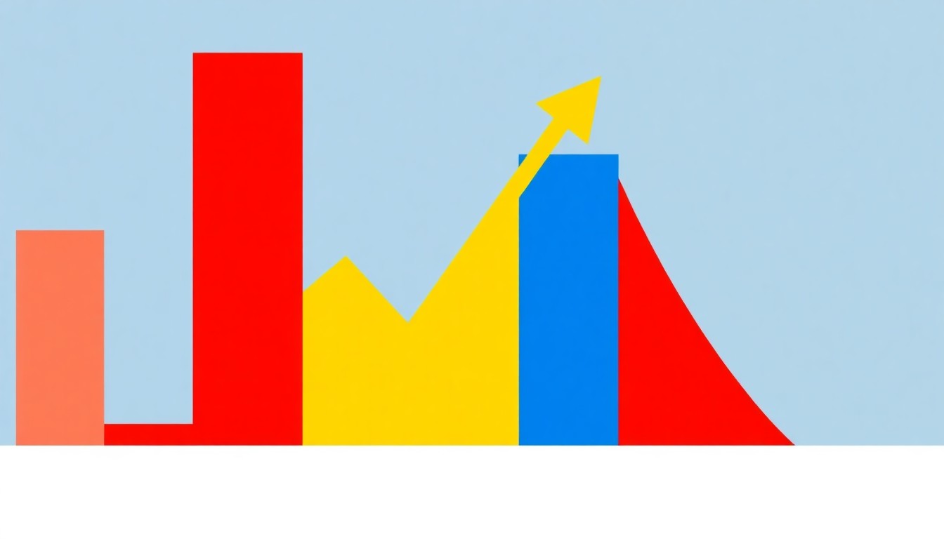 A geometric abstract illustration using bold shapes and primary colors to conceptually represent the Federal Reserve's policy decisions on interest rates and their impact on the economy.