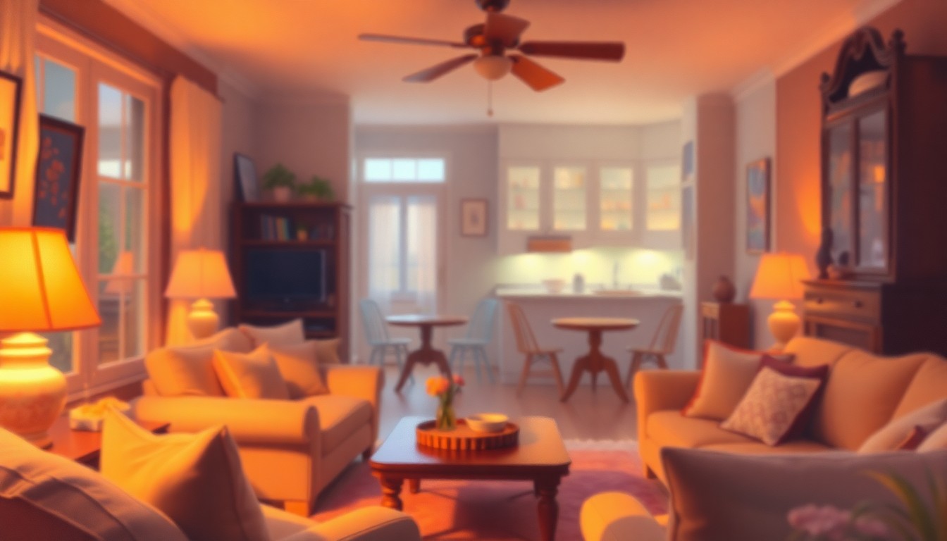 A softly focused, impressionistic scene of a warm, inviting living room with plush furniture and a glimpse of a kitchen, conceptually representing the comfortable, community-oriented lifestyle of a new Somerville condominium.