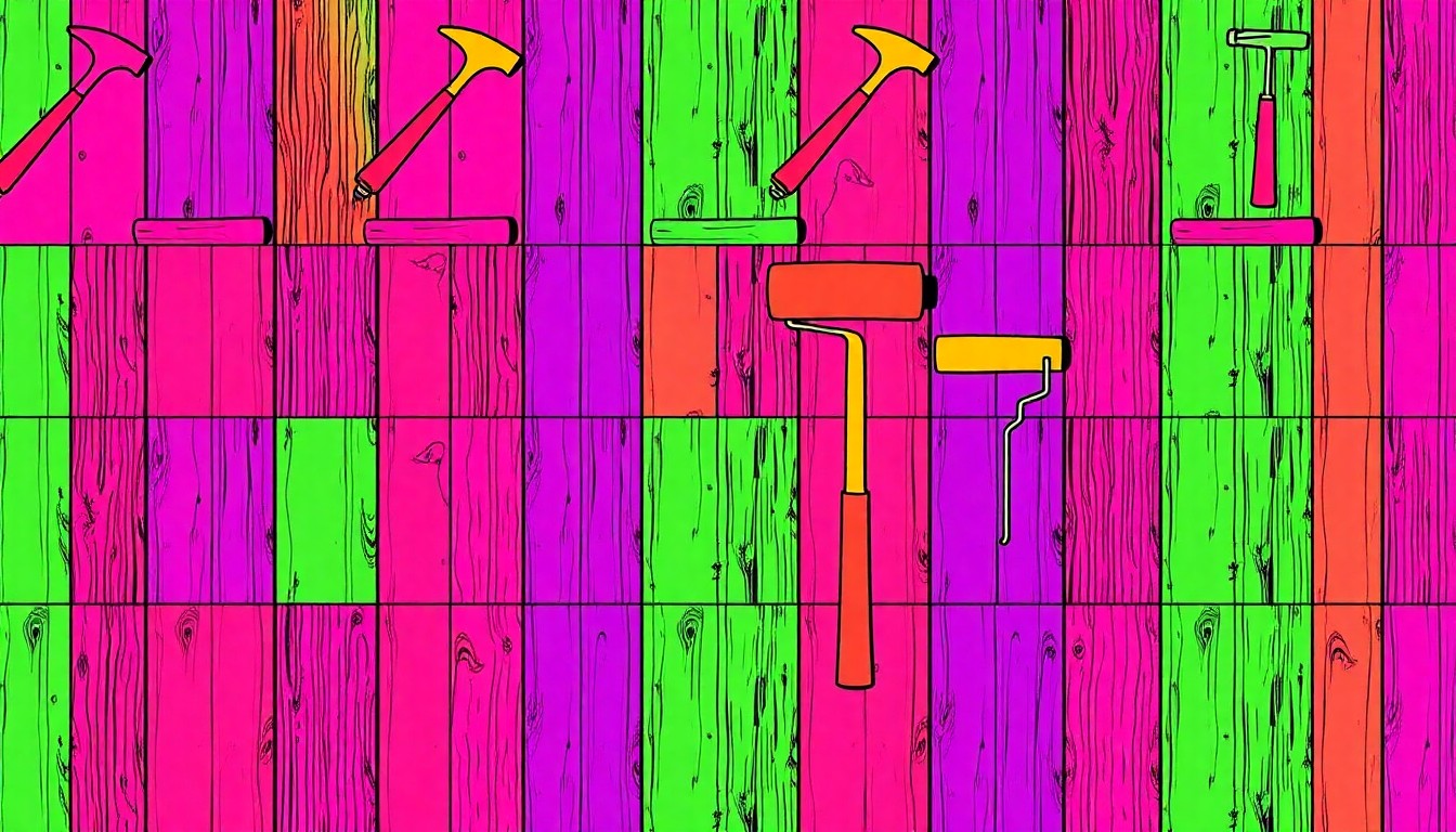 A high-contrast, brightly colored silkscreen-style illustration featuring a repeated pattern of a single iconic home renovation tool, conceptually representing the surge in home improvement projects in the Vancouver area.
