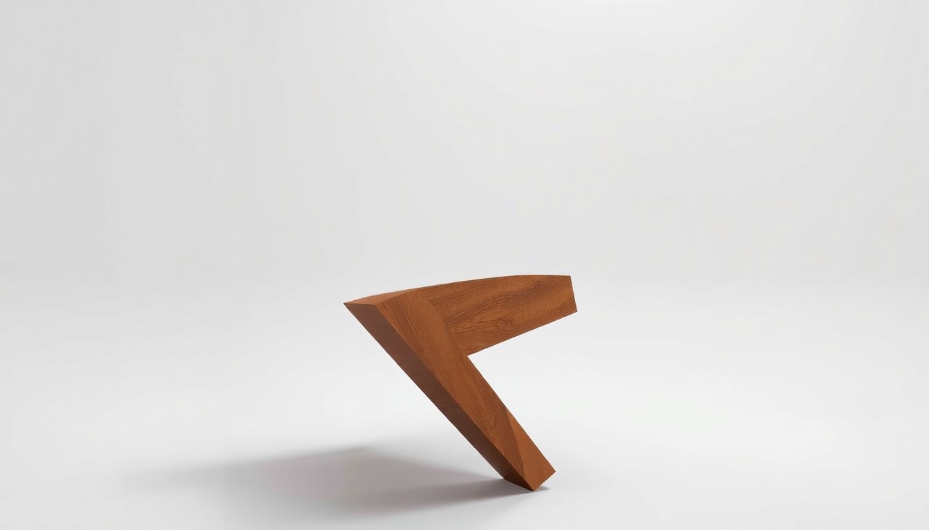 A photorealistic studio still-life image featuring a polished, geometric wooden chair or table leg floating on a clean, monochromatic background, symbolizing Ethan Allen's premium craftsmanship and design aesthetic.