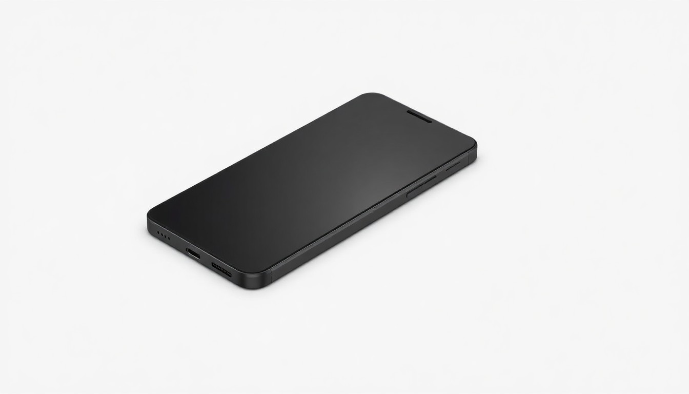 A close-up, high-resolution image of a sleek, minimalist smartphone with a matte black body, clean lines, and subtle metallic accents, displayed against a stark white background, conceptually representing the evolution of mobile devices.