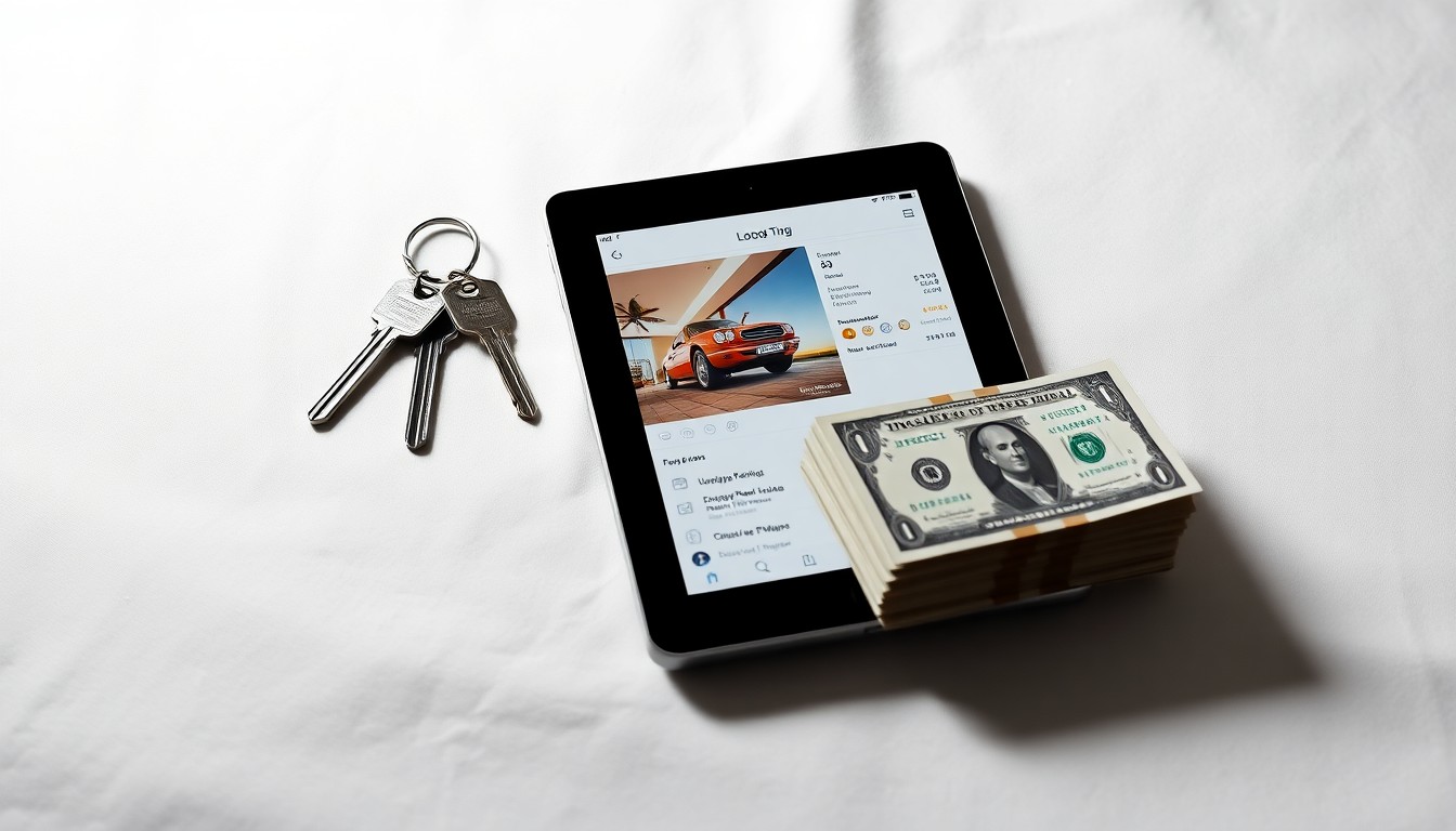 A high-end studio still life photograph featuring hotel keys, a tablet displaying a vacation rental booking, and a stack of dollar bills, symbolizing the debate over taxation and regulation of the short-term rental industry.