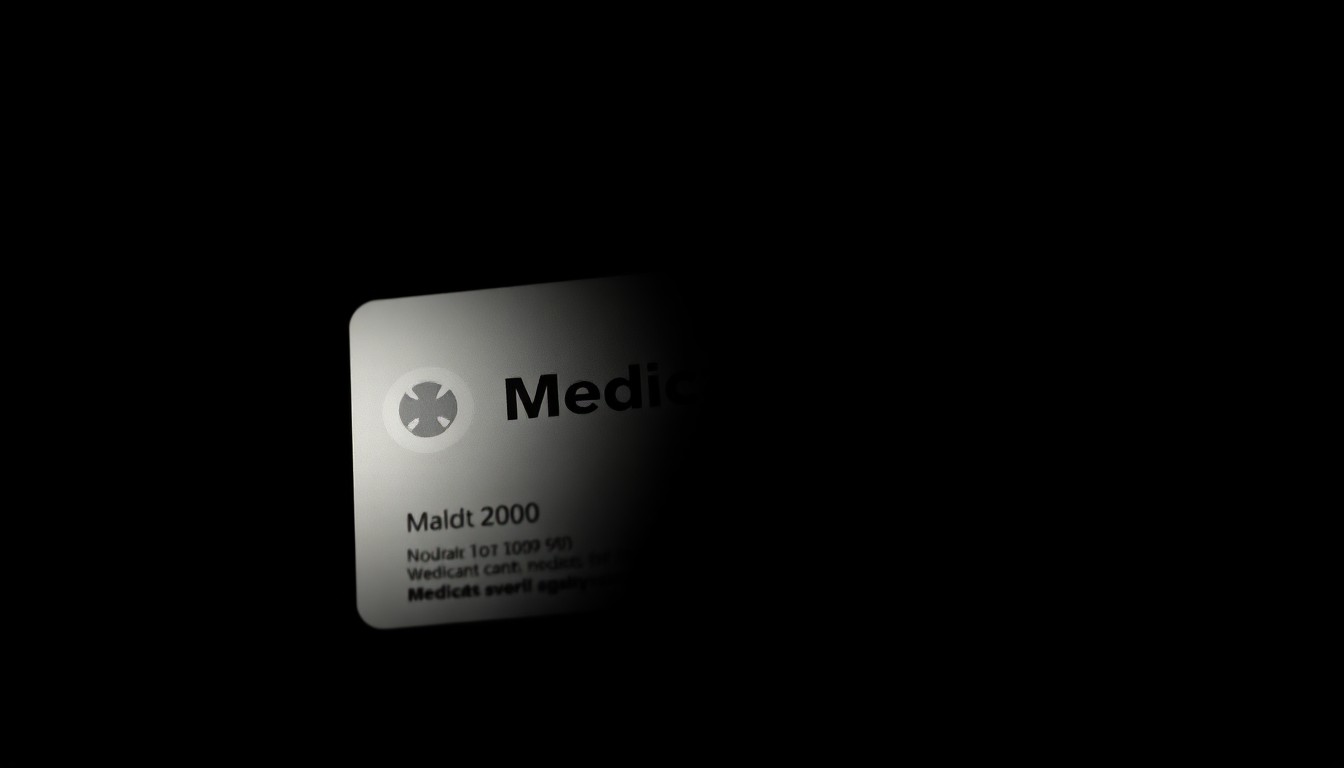 An extreme close-up of a Medicaid insurance card reflecting a harsh, direct camera flash, conceptually illustrating the state's investigation into potential fraud and abuse of taxpayer-funded healthcare programs.