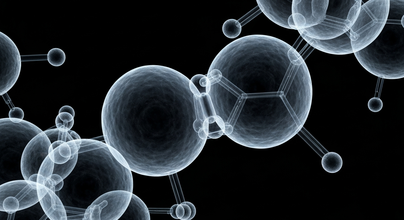 A highly detailed, translucent X-ray photograph showing the intricate molecular structure of a water treatment chemical, appearing as glowing lines and shapes against a dark background.