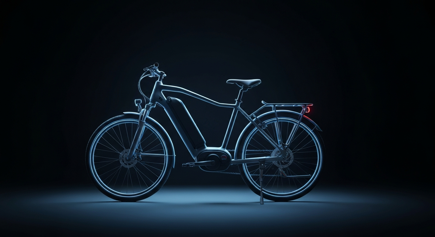 A vibrant neon outline of an electric bicycle against a dark background, conceptually representing the growing safety concerns around e-bike usage in urban areas.