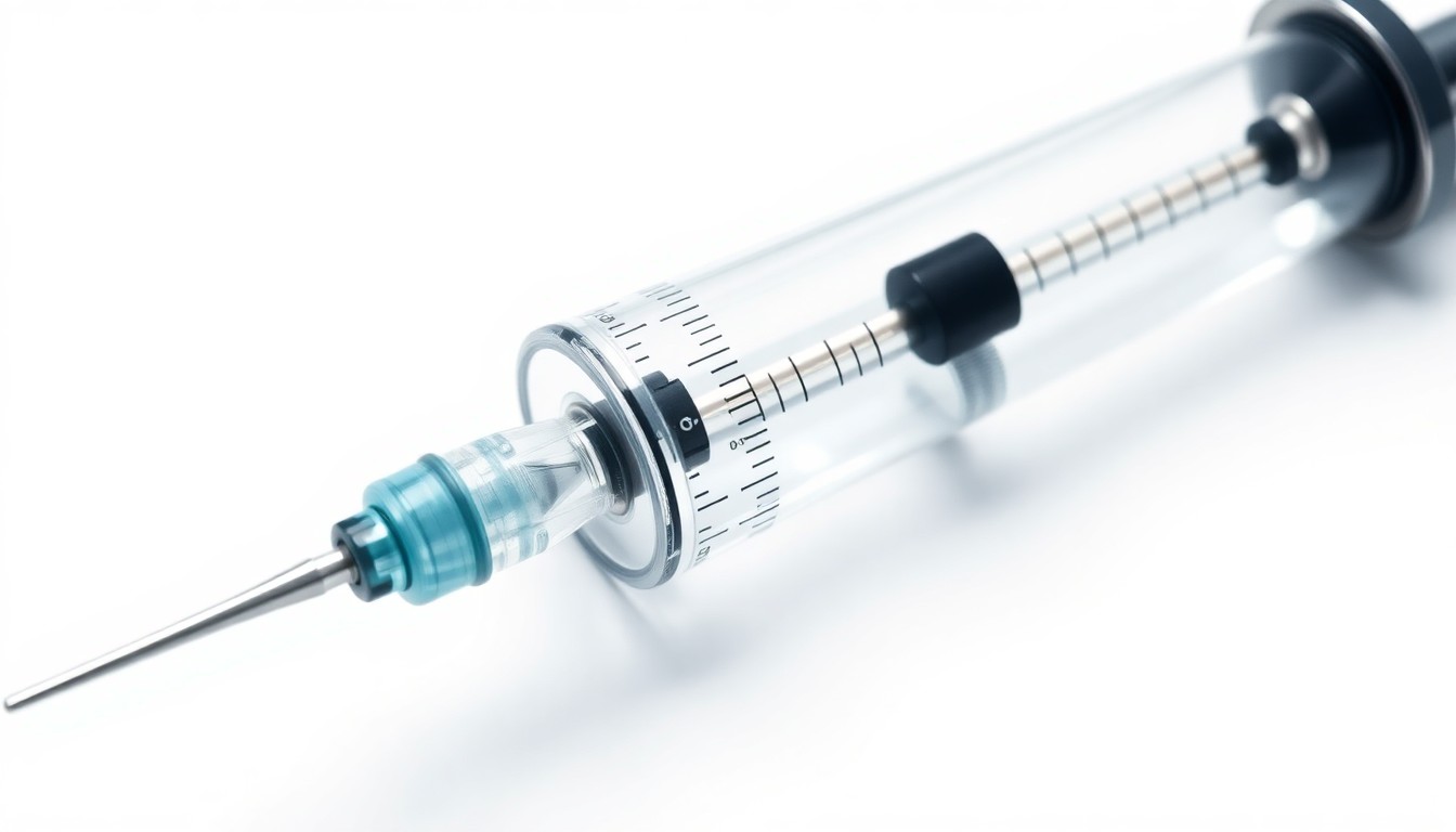 An extreme macro photograph of the reflective glass and metal surfaces of a medical syringe, capturing the intricate textures and dramatic lighting to conceptually represent the complex healthcare challenges at the heart of a new television drama.