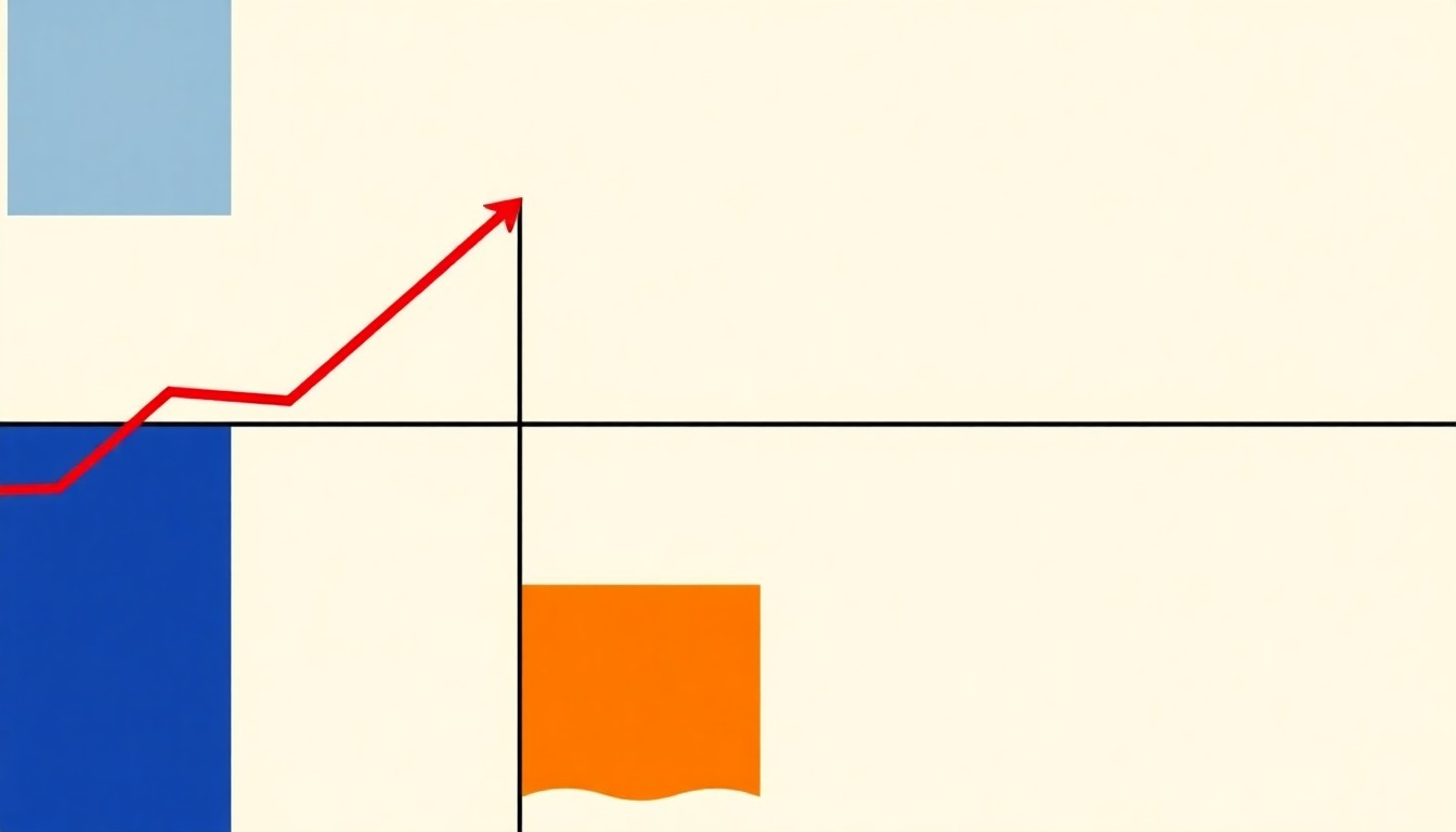 A minimalist composition of overlapping triangles and circles in shades of blue, red, and yellow, conceptually representing the economic impacts of a potential military conflict.