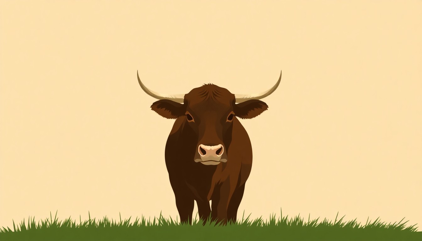 A minimalist illustration composed of overlapping triangles and rectangles in shades of brown, tan, and green, conceptually representing the rising prices and positive sentiment in the cattle futures market.