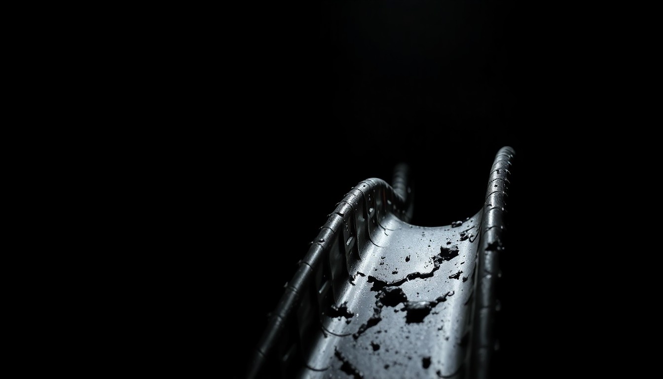 An extreme close-up photograph of a melted, charred plastic playground slide, conceptually illustrating the destruction caused by an alleged arson incident at a local park.