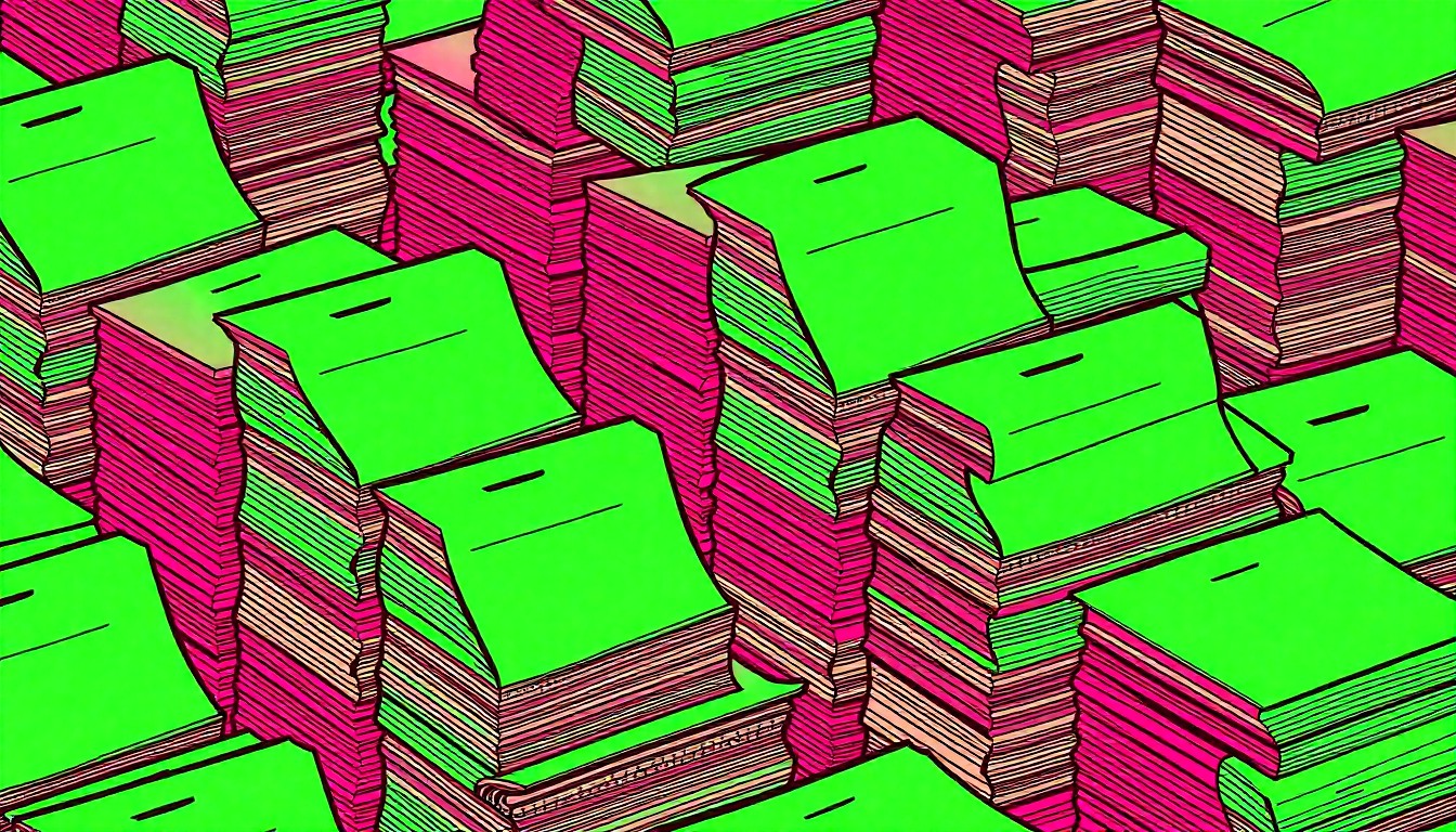 A highly stylized, pop art-inspired illustration featuring a repeating pattern of a single iconic object, such as a briefcase or stack of resumes, in a vibrant neon color palette with heavy black outlines, representing the job search process for students.