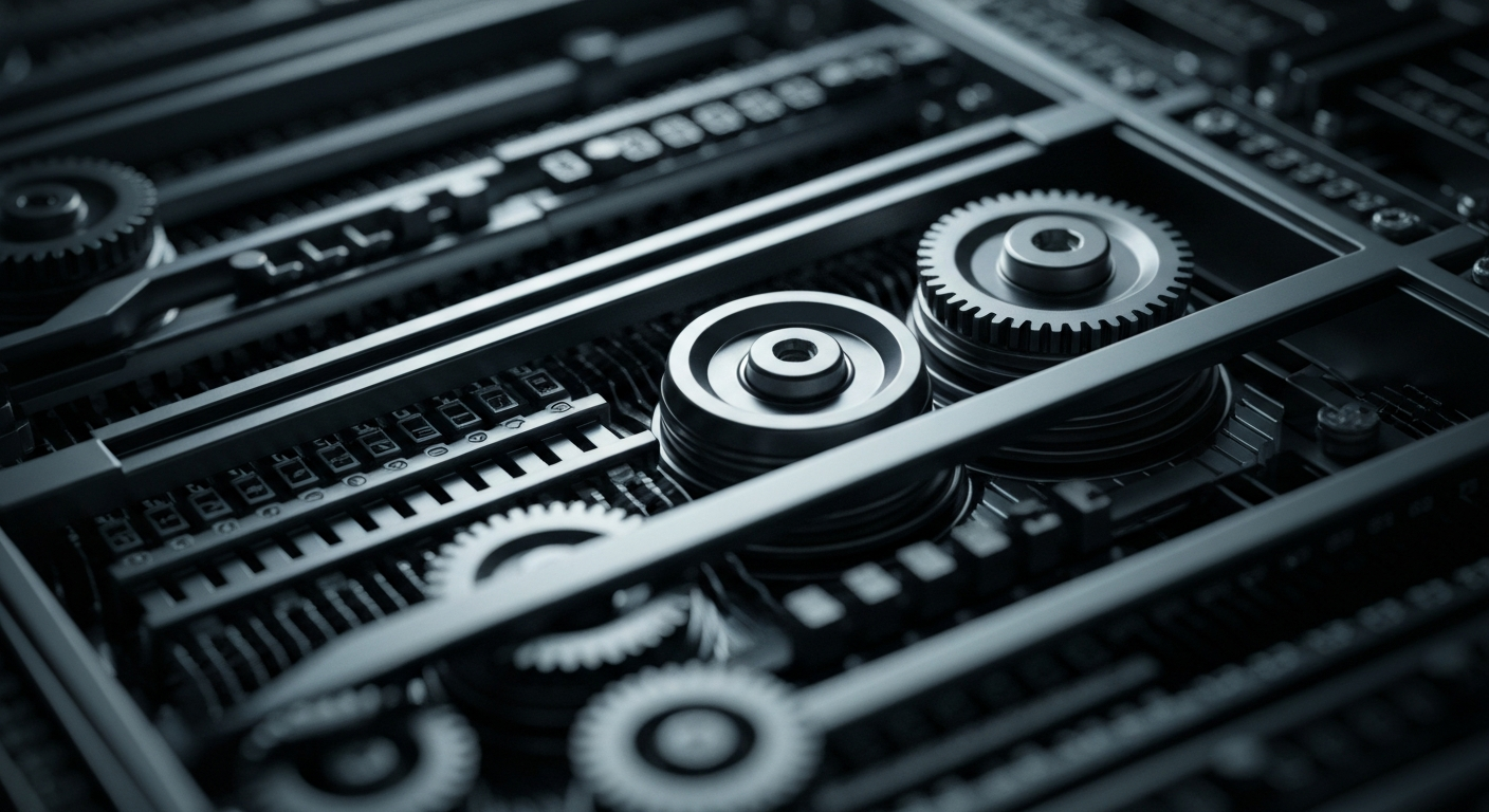 An extreme close-up of the internal components and gears of a high-tech financial data server, representing the complex infrastructure that powers the modern economy.