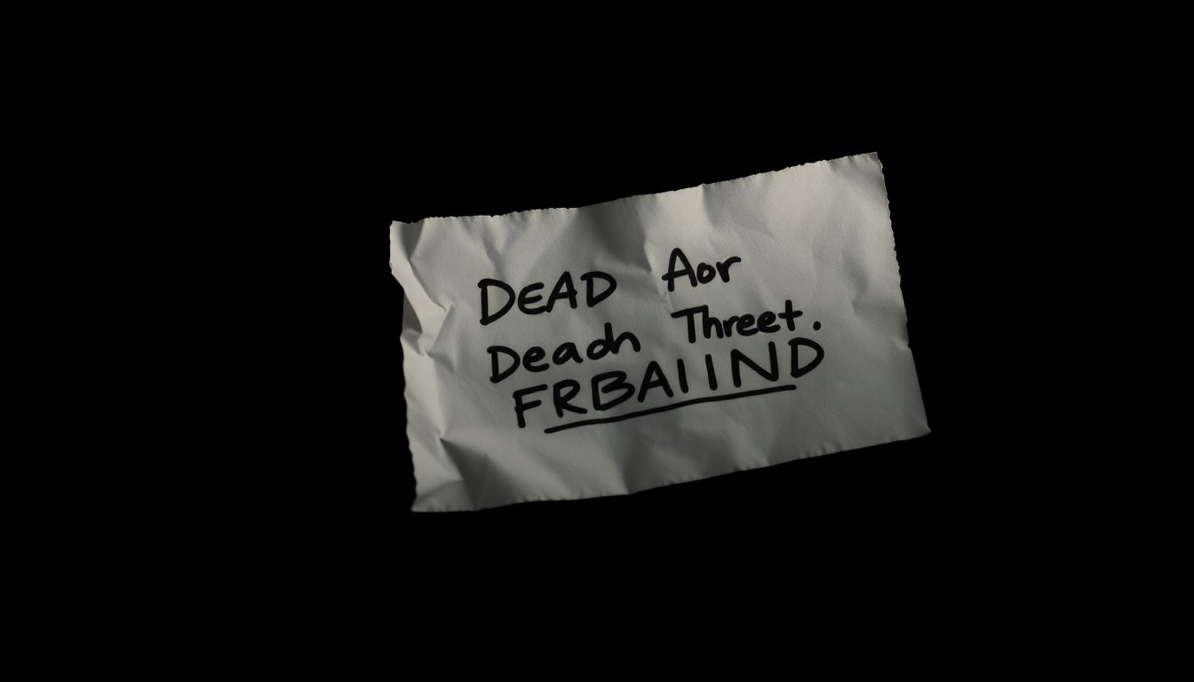 An extreme close-up photograph of a crumpled piece of paper, the surface texture and shadows creating a dramatic, investigative mood without revealing any specific written content.