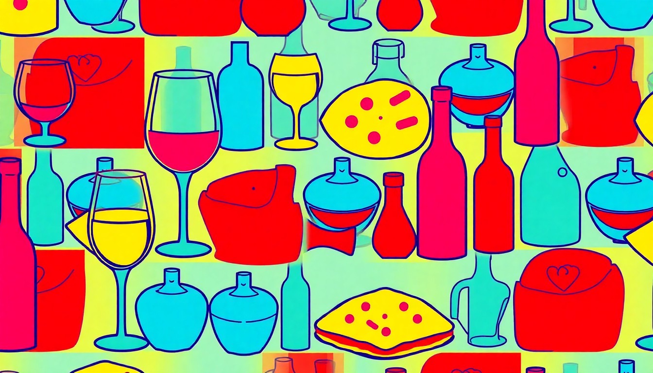 A brightly colored, high-contrast silkscreen print of a wine glass repeated in a tight grid pattern, conceptually representing the Mediterranean-inspired drinks and dining experience of the new Théa rooftop restaurant.