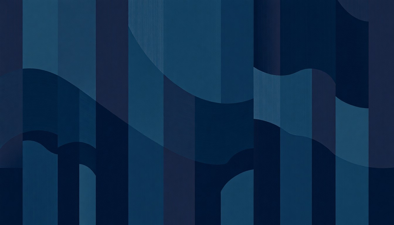 A highly stylized, fragmented painting depicting a voting booth or ballot box in motion, with overlapping geometric shapes and waves of dark blue, slate grey, and muted red colors, conveying a sense of disruption and uncertainty around the electoral process.