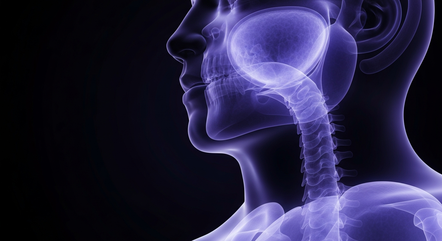 A translucent, X-ray-style image revealing the internal structures of the human throat and esophagus, conveying the clinical, anatomical nature of food allergies.