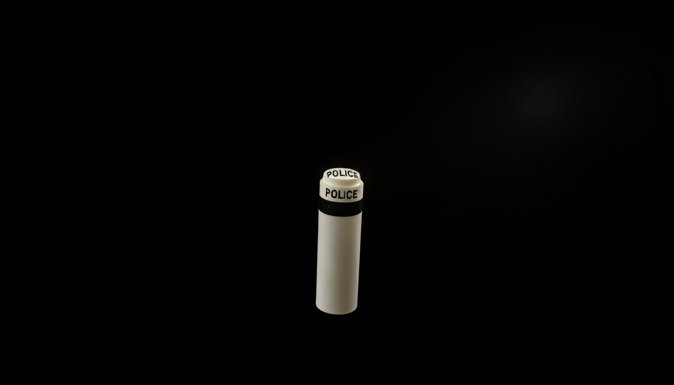 An extreme close-up photograph of a small, unidentified crime-related object, such as an evidence marker or tag, dramatically lit by a harsh flash against a dark background to create a stark, gritty aesthetic that conceptually represents the investigation into a missing person's death.