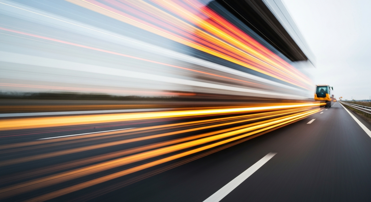 An abstract, colorful image with sweeping brushstrokes of motion blur, conceptually representing the energy and speed of transportation infrastructure projects.
