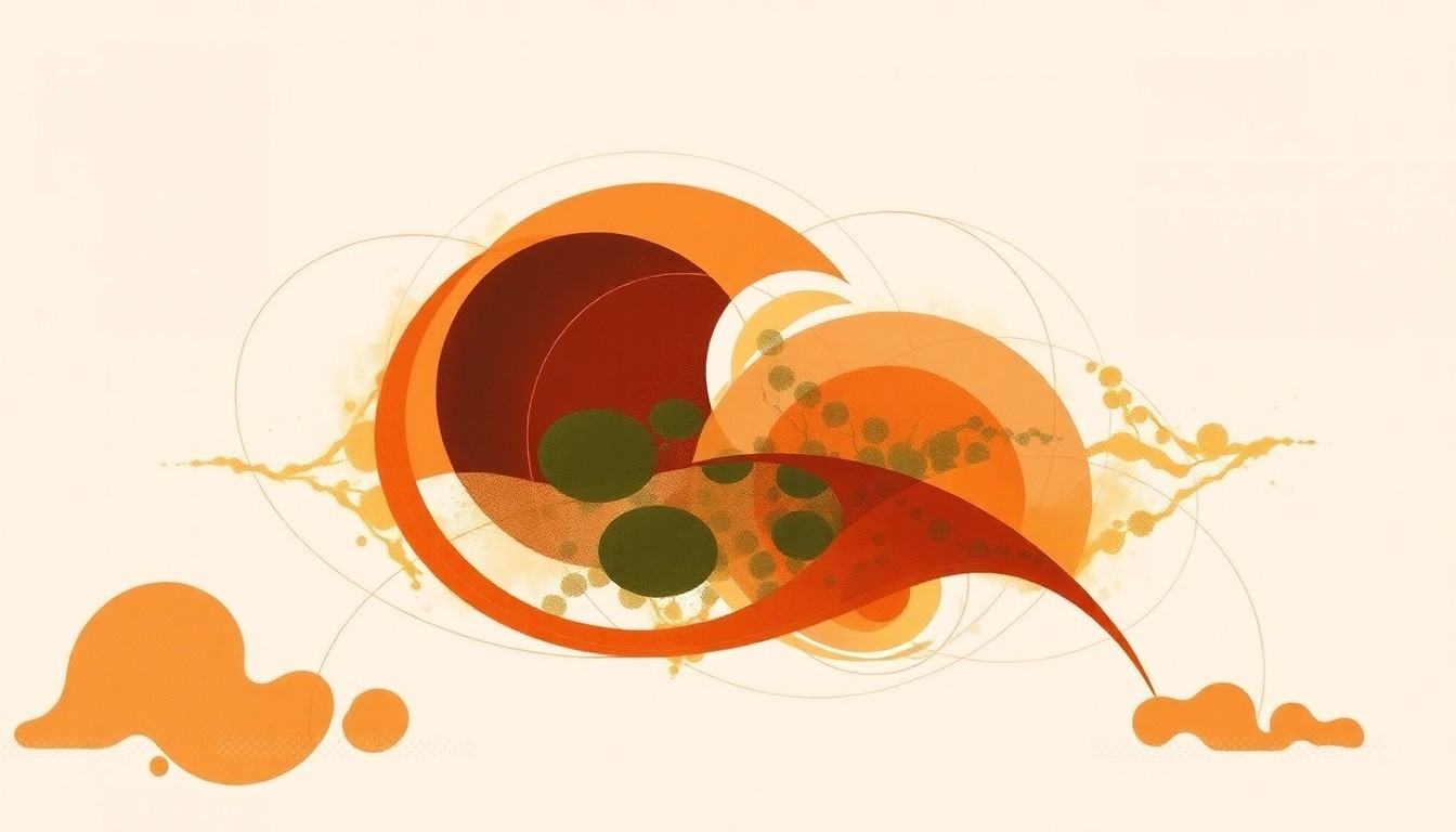 A highly textured abstract painting in earthy tones, using sweeping geometric shapes and botanical motifs to conceptually represent the unequal distribution of urban heat across a city's public green spaces.