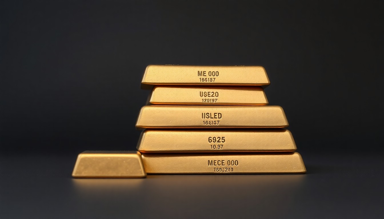 A high-end, photorealistic studio still-life photograph featuring a stack of polished metal ingots or bars in a muted metallic color palette, conceptually representing the financial transaction and corporate strategy behind an insider stock sale.