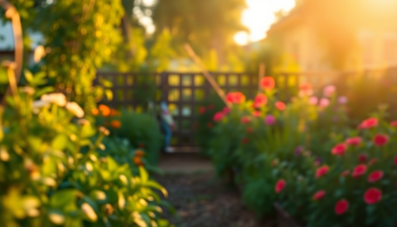 An extremely abstracted, out-of-focus photograph of a lush, verdant community garden, with soft pools of warm light and color creating a serene, dreamlike atmosphere that evokes the garden's role as a peaceful refuge and source of affordable, nutritious food for local residents.