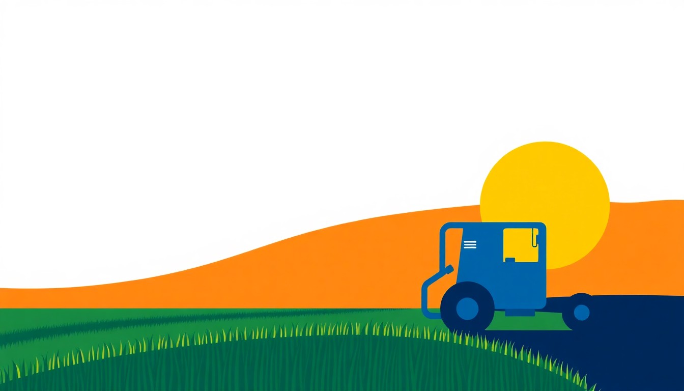 An abstract geometric illustration in primary colors of interlocking triangles and rectangles, conceptually representing the economic pressures facing Midwestern farmers due to spiking fertilizer and fuel prices.