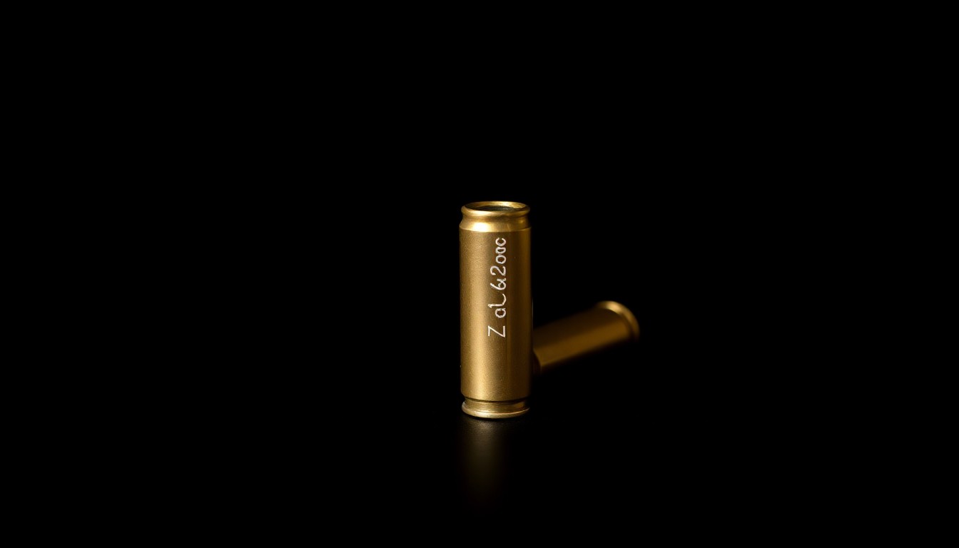 An extreme close-up of a single bullet casing on a pitch-black background, the harsh lighting creating a stark, investigative aesthetic that conceptually represents the gravity of the crime.