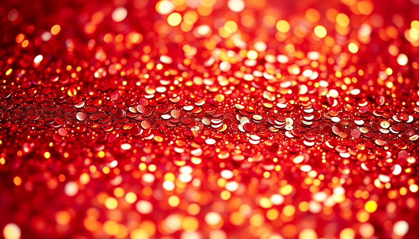 An extreme close-up of shimmering, high-contrast sequins in a vibrant red and gold color palette, conceptually representing the high production value and glamorous aesthetic of the new micro-drama content slate.