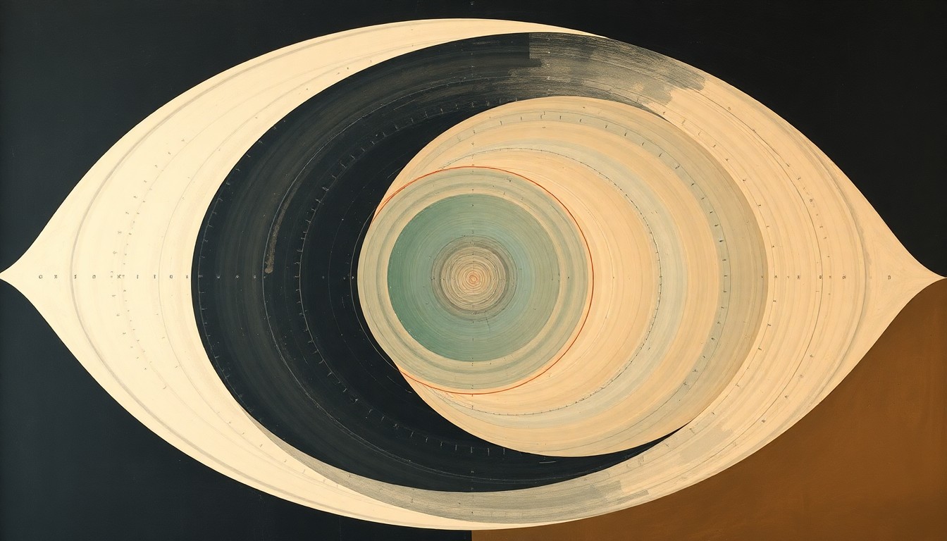 An abstract, geometric illustration in soft earth tones depicting intersecting seismic waves, geological formations, and concentric circles, representing the complex subterranean forces driving increased earthquake activity in the region.