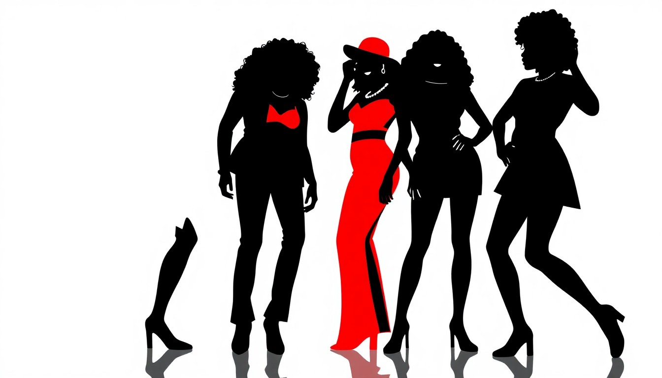A striking black silhouette of three female figures against a bold red background, representing the pioneering hip-hop group The Sequence and their influential sound.