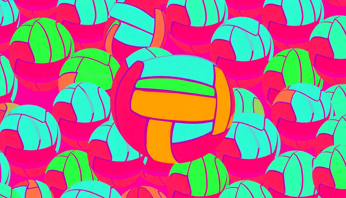 A vibrant, high-contrast silkscreen print of a volleyball repeated in a grid pattern, conceptually representing the athletic achievements of a standout student-athlete.