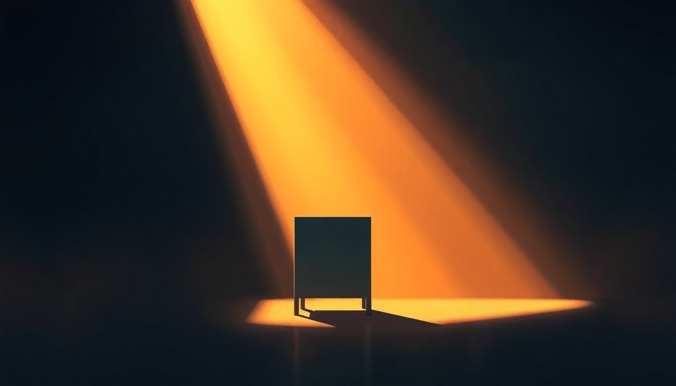 A photorealistic painting of a lone ballot box sitting on a wooden table, the box's surface reflecting the warm glow of sunlight streaming in through a nearby window. The scene has a contemplative, nostalgic mood, capturing the quiet importance of civic participation.