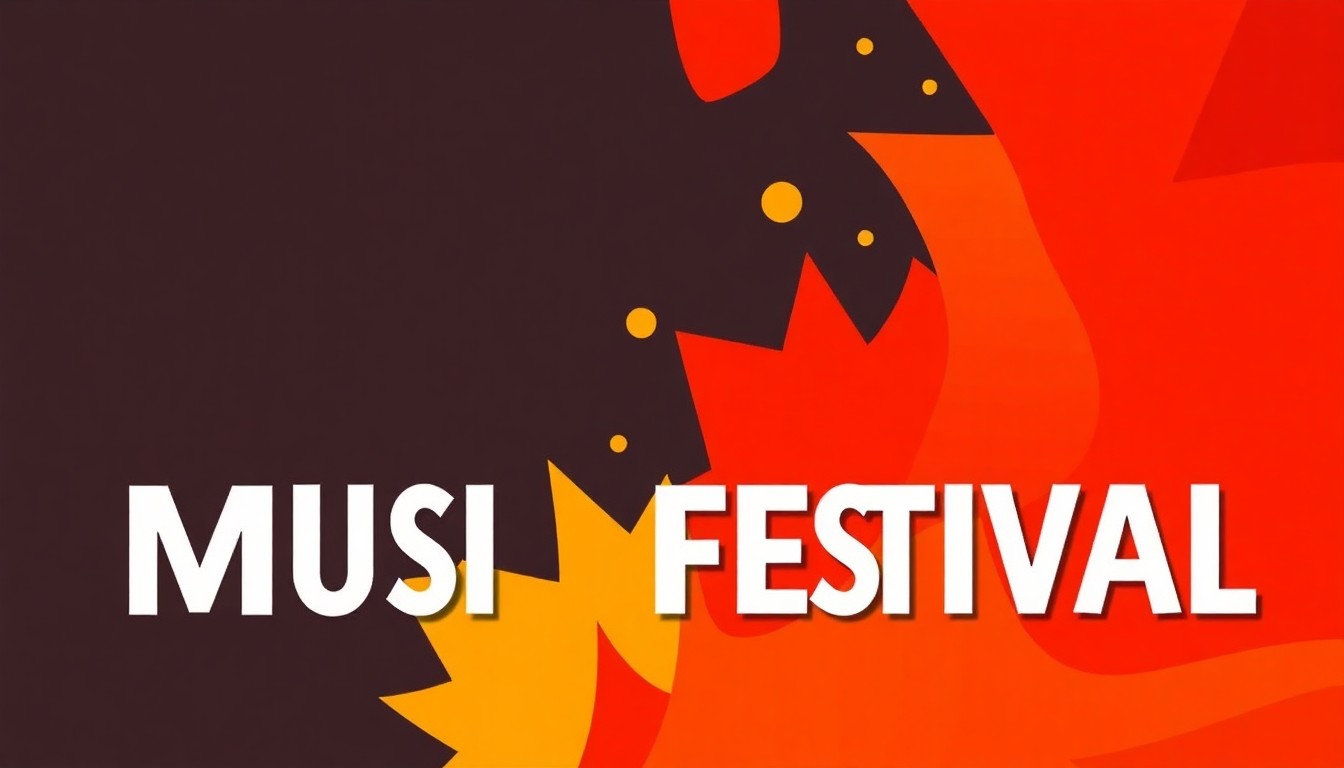 An abstract, minimalist illustration featuring bold, jagged shapes in bright, vibrant colors, conceptually representing the energy and spirit of a lively music and food festival.