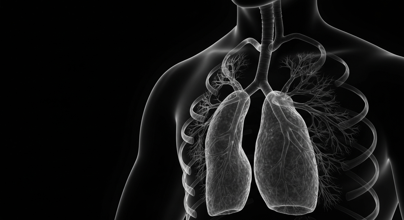 A highly detailed, ghostly X-ray image revealing the intricate internal structures of a human lung, conceptually representing the specialized medical expertise now available at Baptist Health.