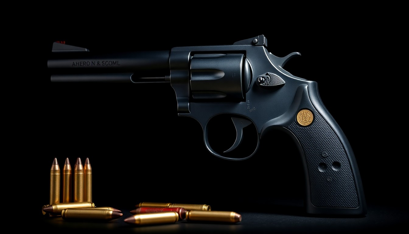 An extreme close-up photograph of a loaded revolver and ammunition against a pitch-black background, lit by a harsh, direct camera flash, conceptually illustrating the threat of gun violence at a church.